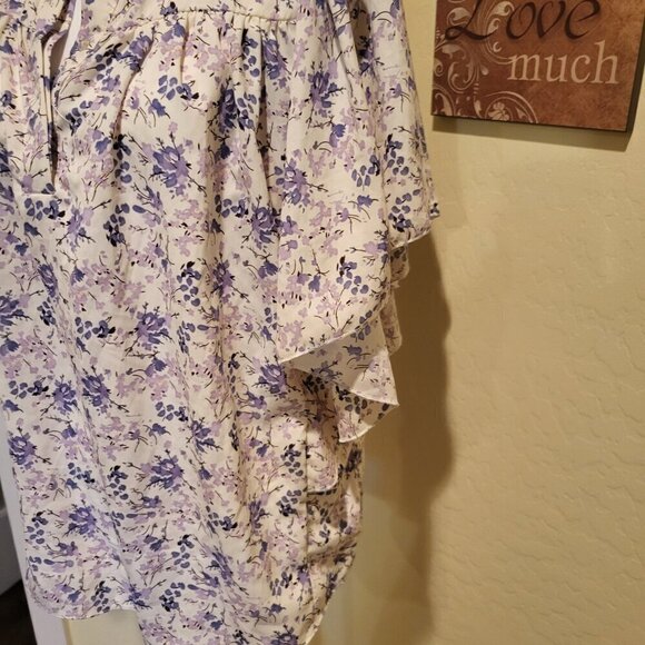Bishop + Young Flutter sleeve Floral Blouse NWOT Size Small Cream/Blue - Picture 4 of 14